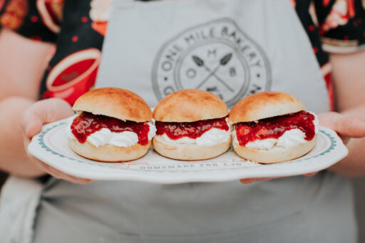 Three Devonshire Splits overflowing with cream and jam